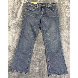 Chor Blue Denim Flared Leg Jeans mens 32X30 Distressed Hem Stylish Five Pockets